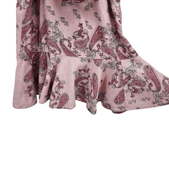 Bardot Junior Girls 14 Dress Linen Blend Paisley Pink Belted Sleeveless Party - Picture 6 of 10